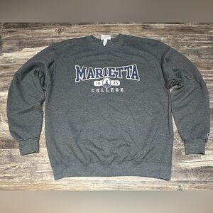 Champion Marietta College Crewneck Sweatshirt Gray Embroidered Large GUC